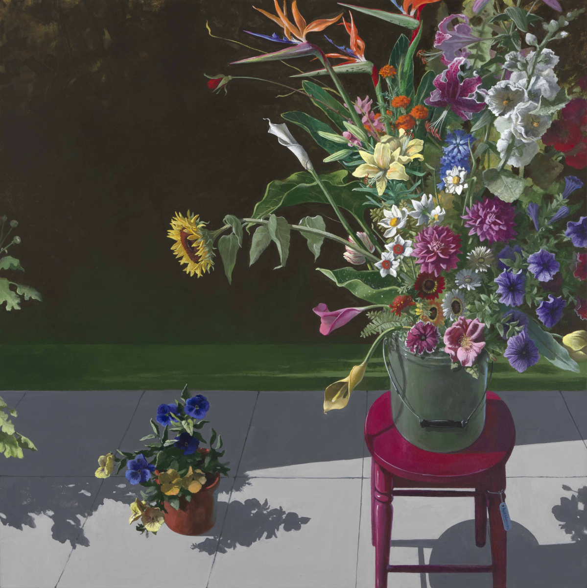 "Bucket of Flowers and a Red Stool", 1991