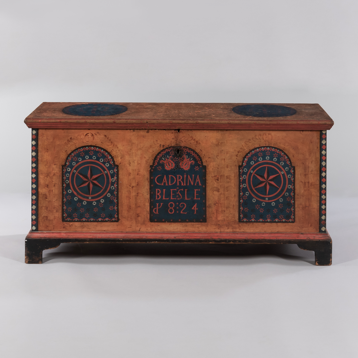 Paint-decorated Dower Chest "Cadrina Blesle/1824," Dauphin County, Pennsylvania, 1824