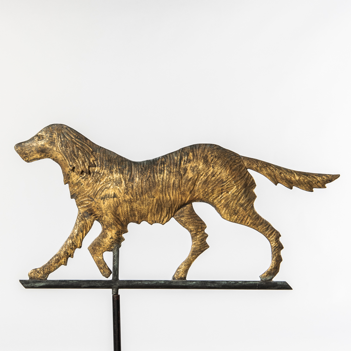 Molded and Gilded Sheet Copper Dog Weathervane, probably Cushing and White, Waltham, Massachusetts, late 19th century