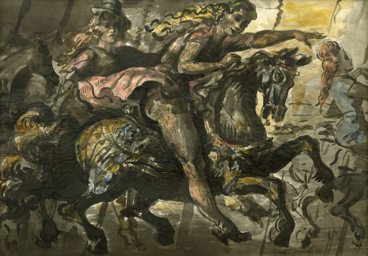 Girls on a Merry-Go-Round and Statue of Liberty: A double-sided watercolor, 1946/1929