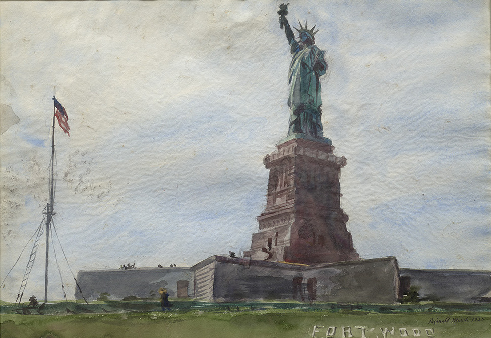 Girls on a Merry-Go-Round and Statue of Liberty: A double-sided watercolor, 1946/1929