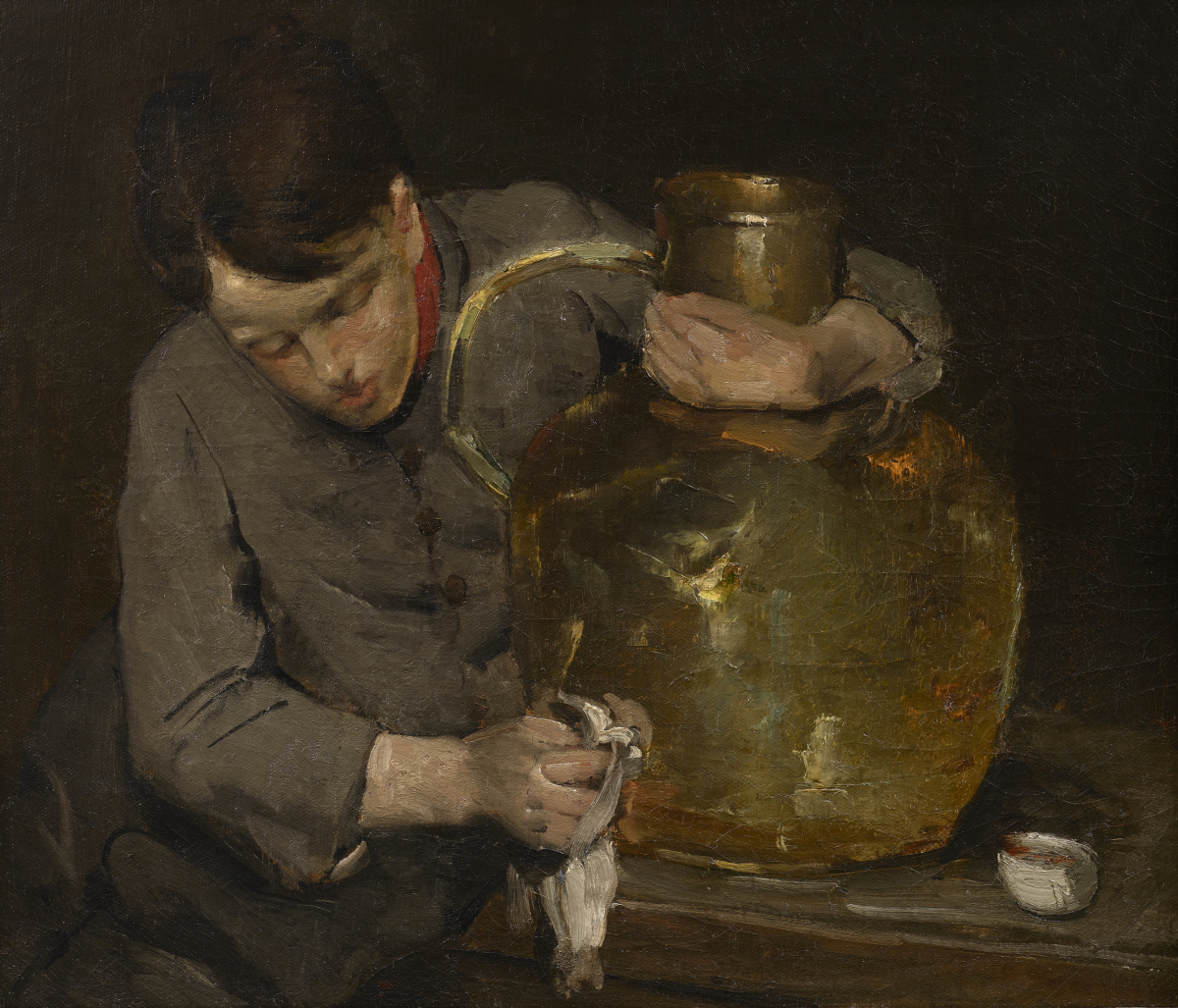 Boy Polishing a Brass Jug, late 1870s - early 1880s