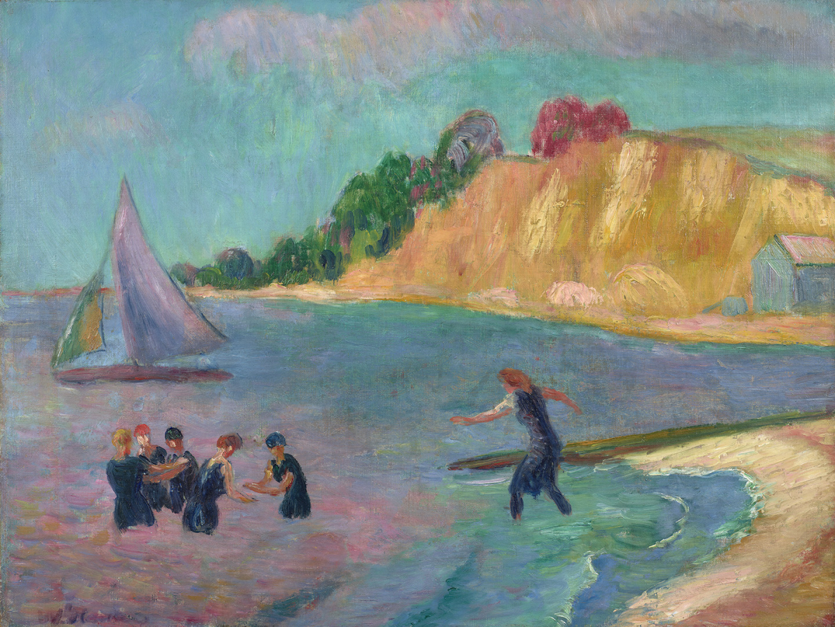 Bathers, Sailboat, Shore