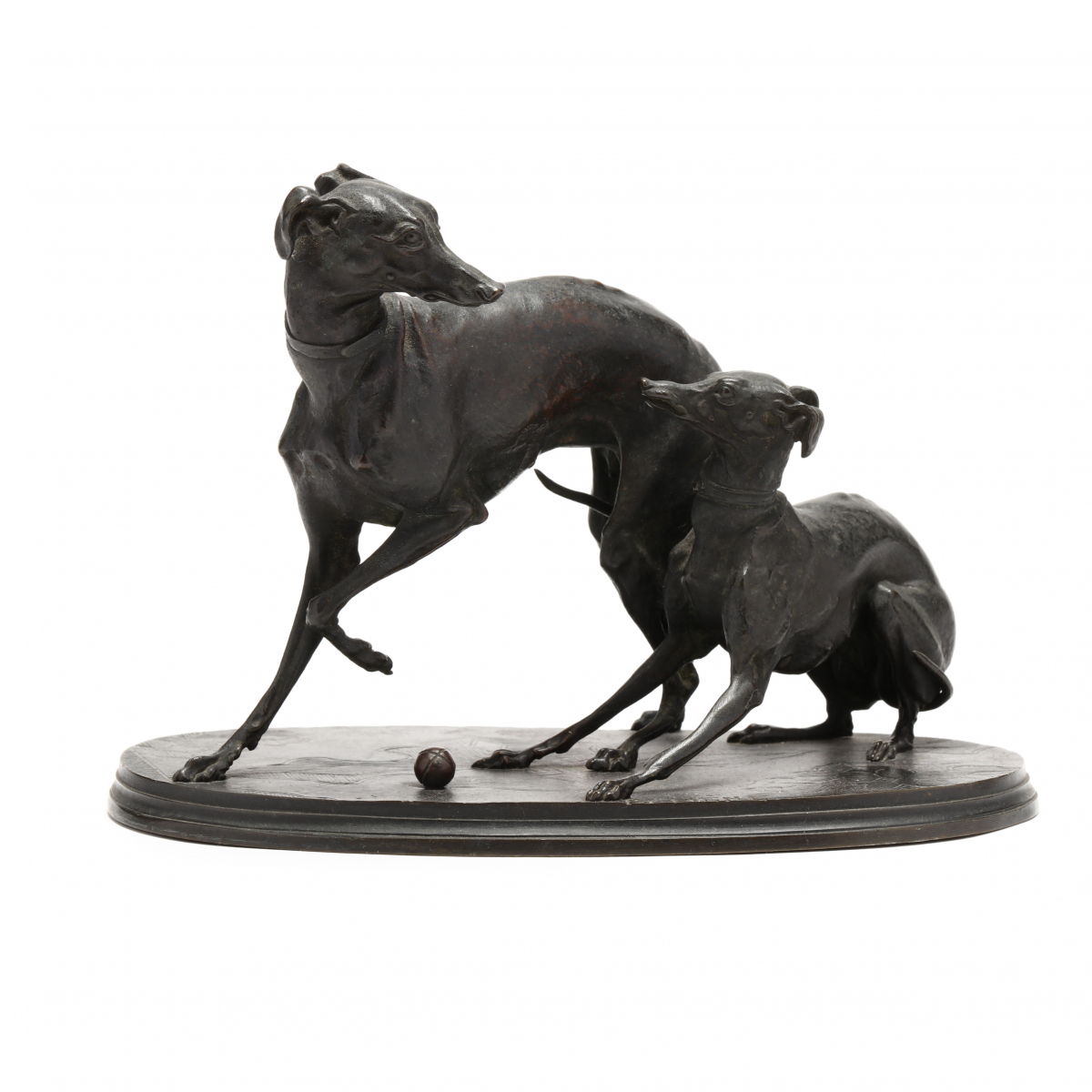 Bronze of Two Whippets At Play