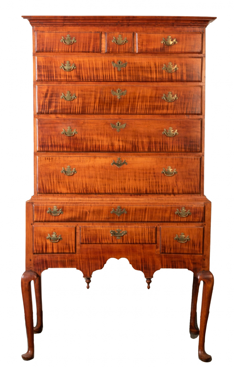 New England, Queen Anne Diminutive Tiger Maple Highboy