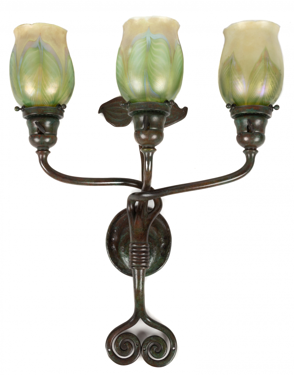 Rare Bronze Three Armed Wall Sconce