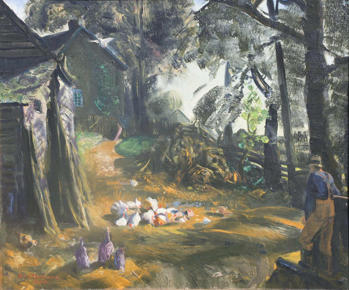 Farmer and Chickens; Woodstock, October 1922