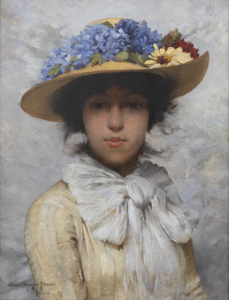 Woman in White Dress and Straw Hat, circa 1880